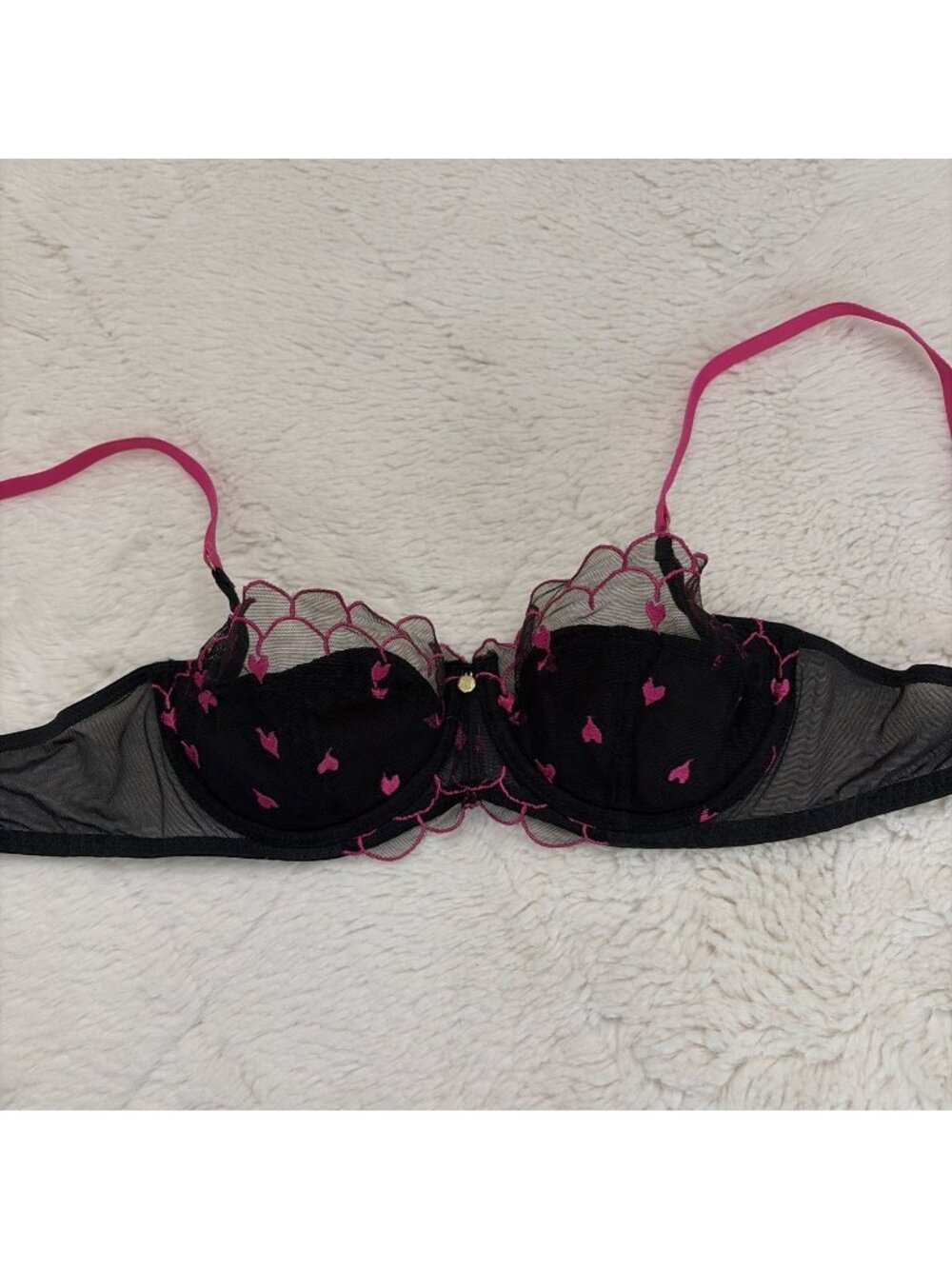 Adore Me NWT 32C Black Pink Heart Lace Bra